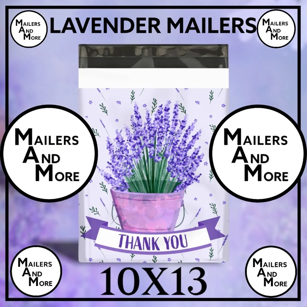 ( LAST 2 ) 25 10X13 Lavender Thank You, Poly Mailers, Flat, CLEARANCE - Picture 3 of 5
